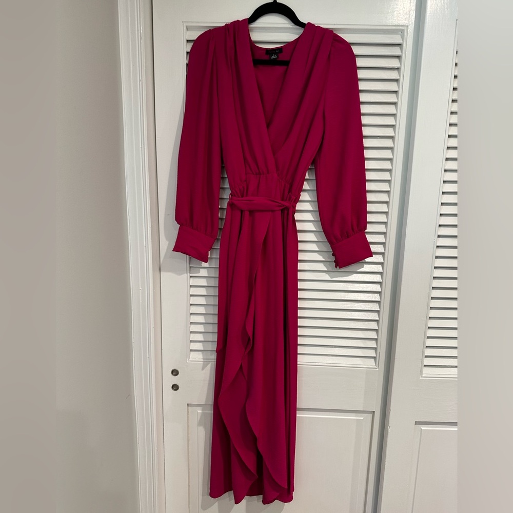 Gently used long wrap dress by fraiche by J  in color Fuschia / Large